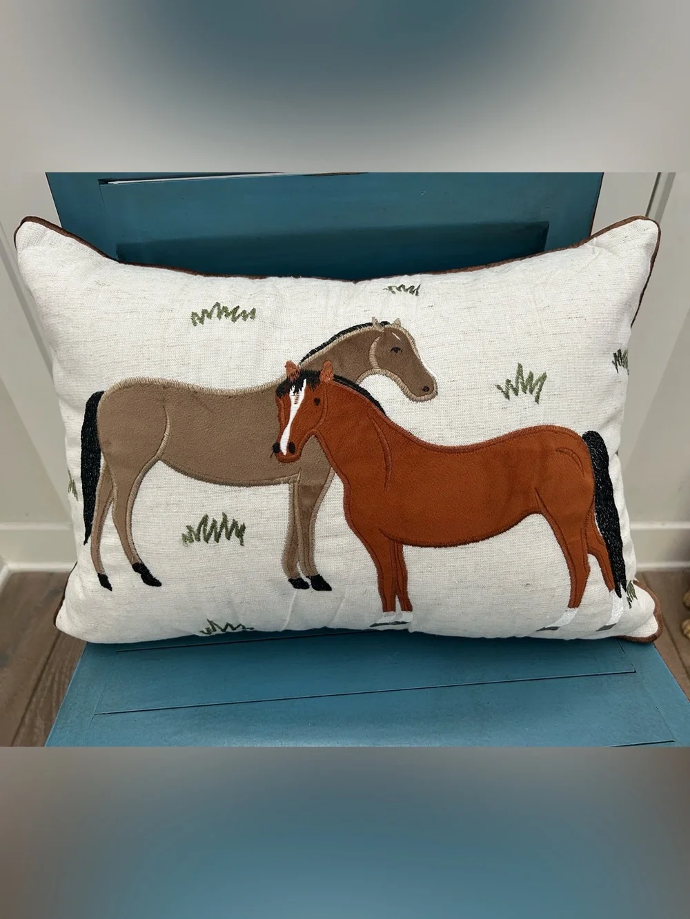 “New” Retreat by Secret Celebrity Embroidered Horse Pillow